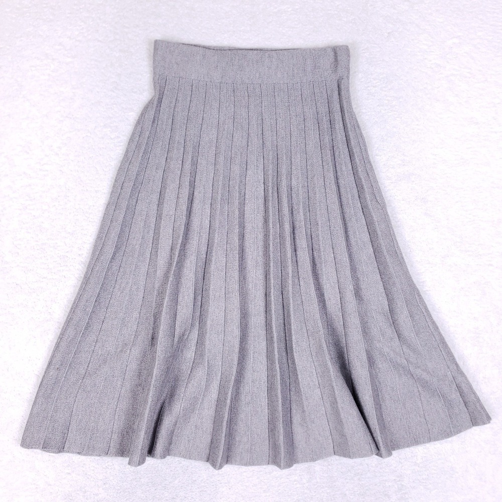 Cirana Pleated Knit A-Line Midi Skirt Large Gray
